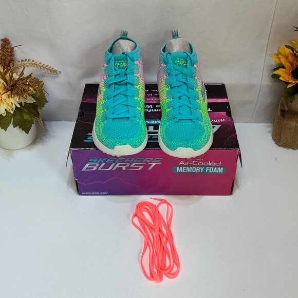 Skechers Burst High-Top Shoes Air-Cooled Memory Foam Womens 8.5 Turquoise Multi - Picture 4 of 12